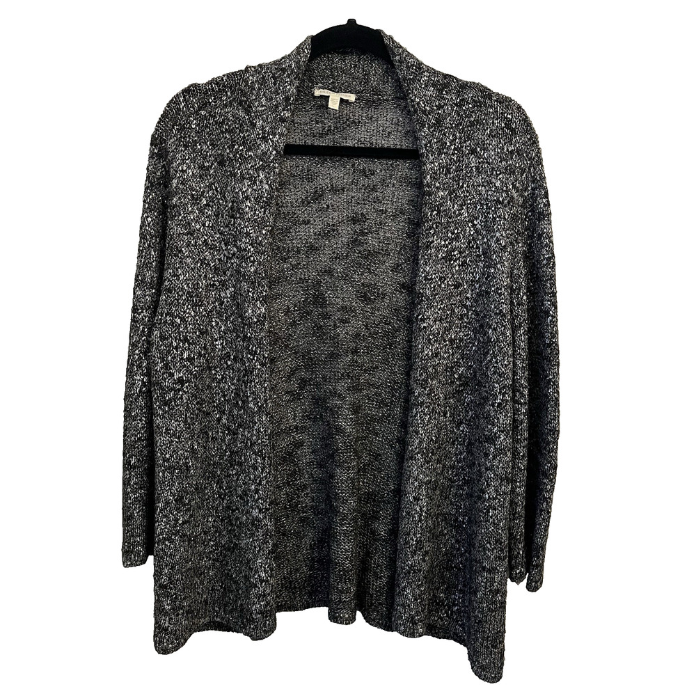 Eileen Fisher Cardigan Sweater Large Open Knit Metallic Linen Blend Italian Yarn